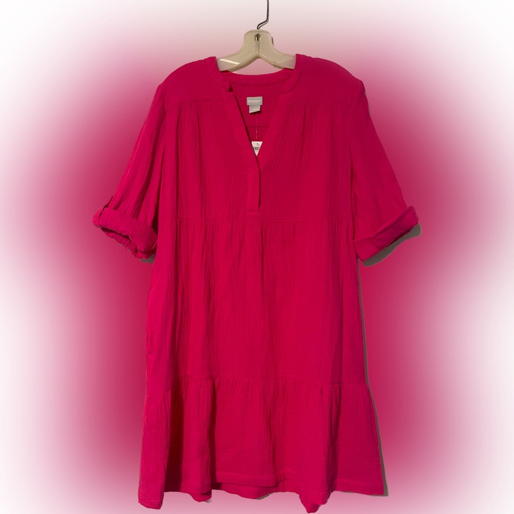 Chico’s Tiered Pink Gauze Dress
